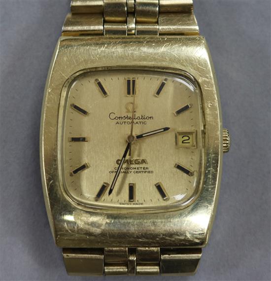 A gentlemans steel and gold plated Omega Constellation automatic wrist watch.